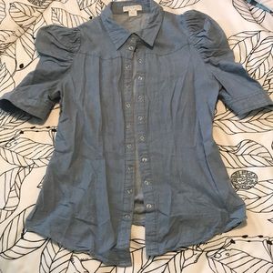 Snap up, puff sleeve, denim shirt